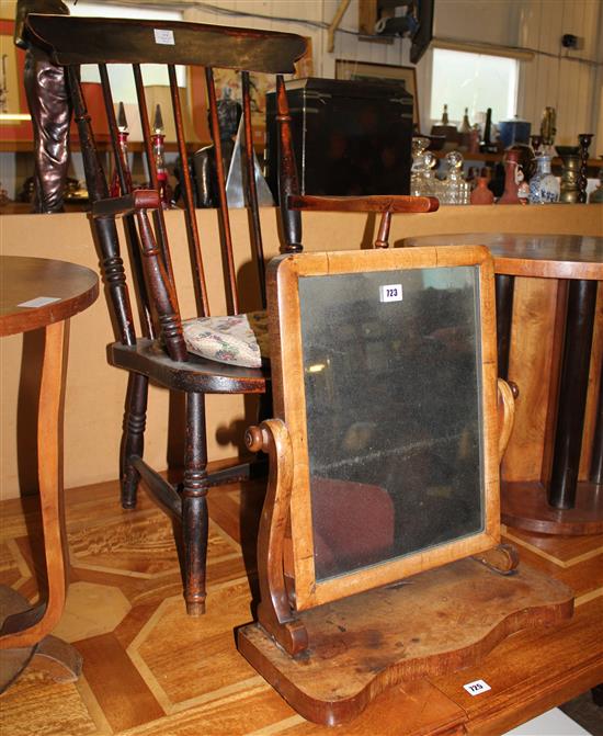 Victorian beech & elm Windsor chair & mahog table mirror(-)